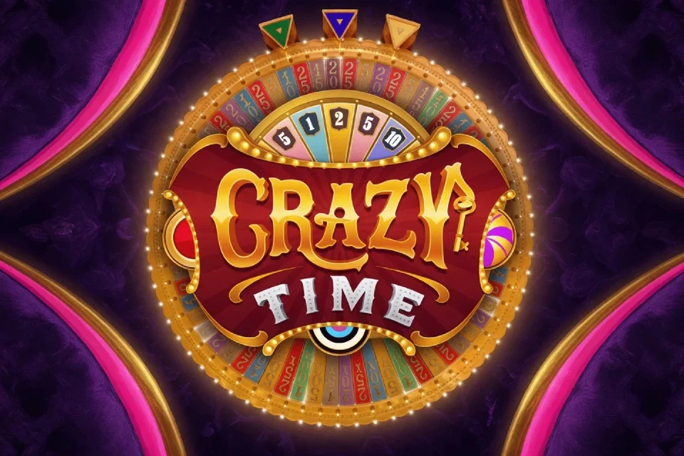 Crazy Time: farbiges Spielrad mit dem Titel der Spielshow